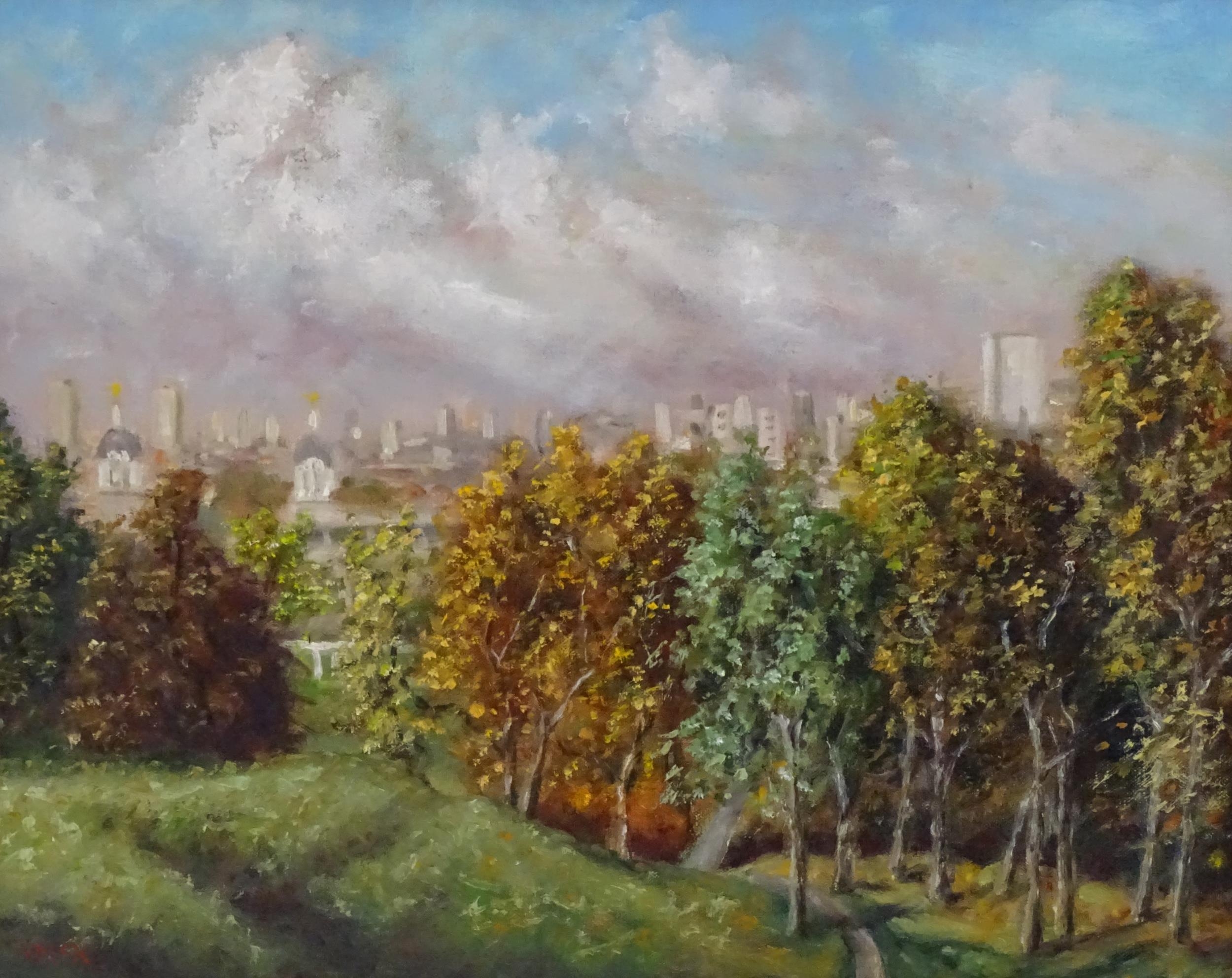 Stephen McKenna (1939-2017), Oil on canvas, A park landscape with city skyline beyond. Signed S - Image 3 of 4