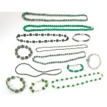 Assorted bead jewellery to include necklaces and bracelets set with various green hardstone and