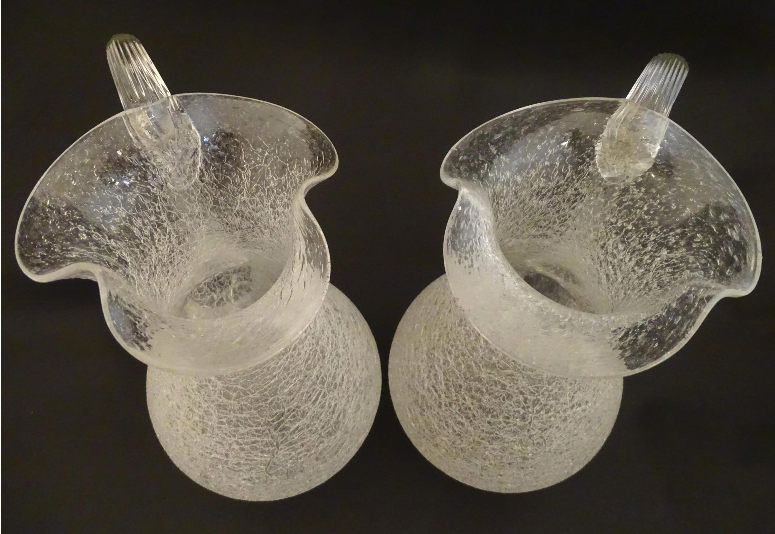 A pair of late 19thc / early 20thC lemonade / Kalte Ente jugs. The crackle glass jugs with loop - Image 7 of 8