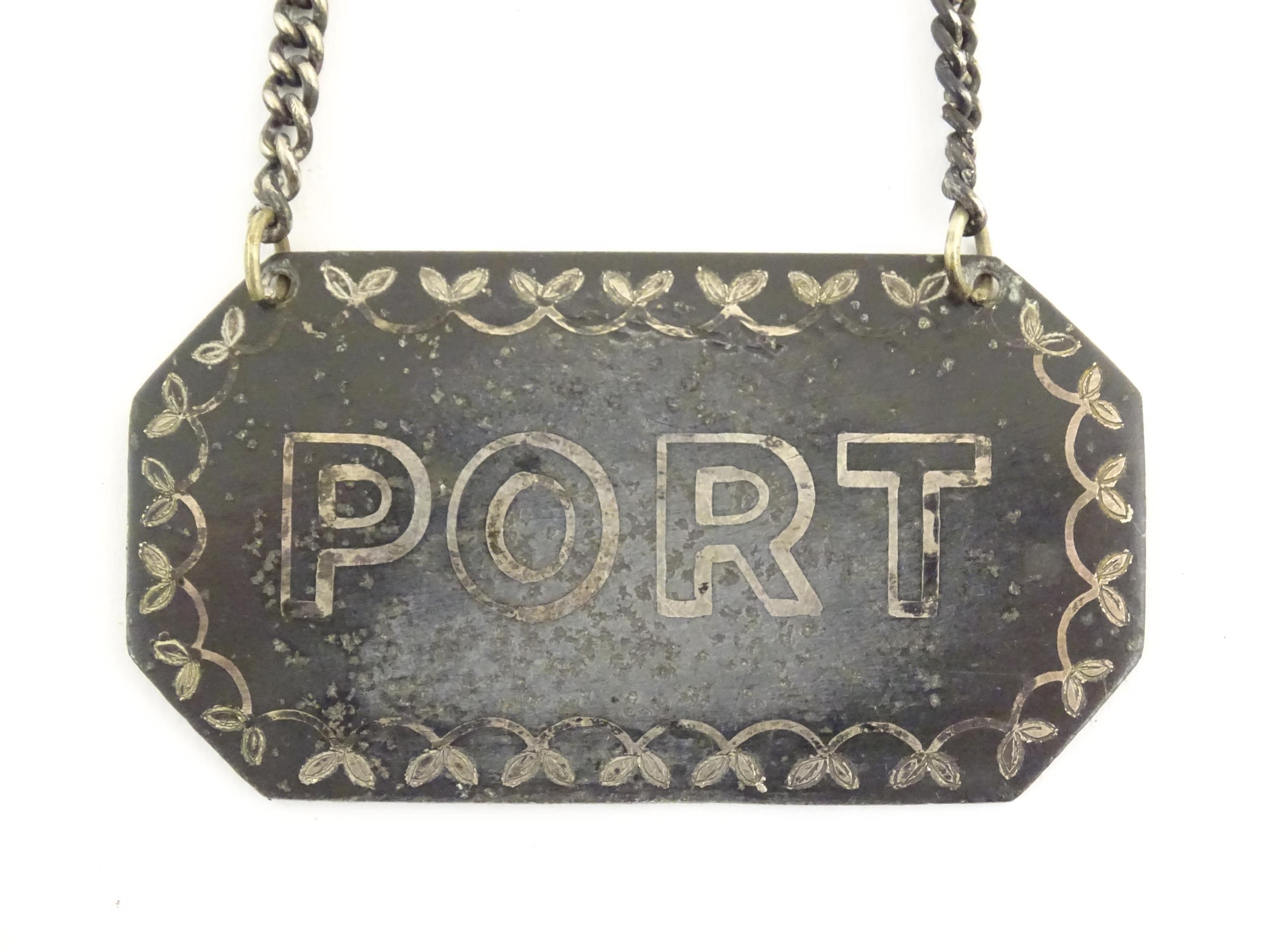 A 20thC wine / decanter label / bottle ticket titled Port. Approx. 2 1/4" wide Please Note - we do - Bild 5 aus 5