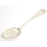 A white metal table spoon with coffin shaped top, marked J. Pearson. Approx. 9" long Please Note -