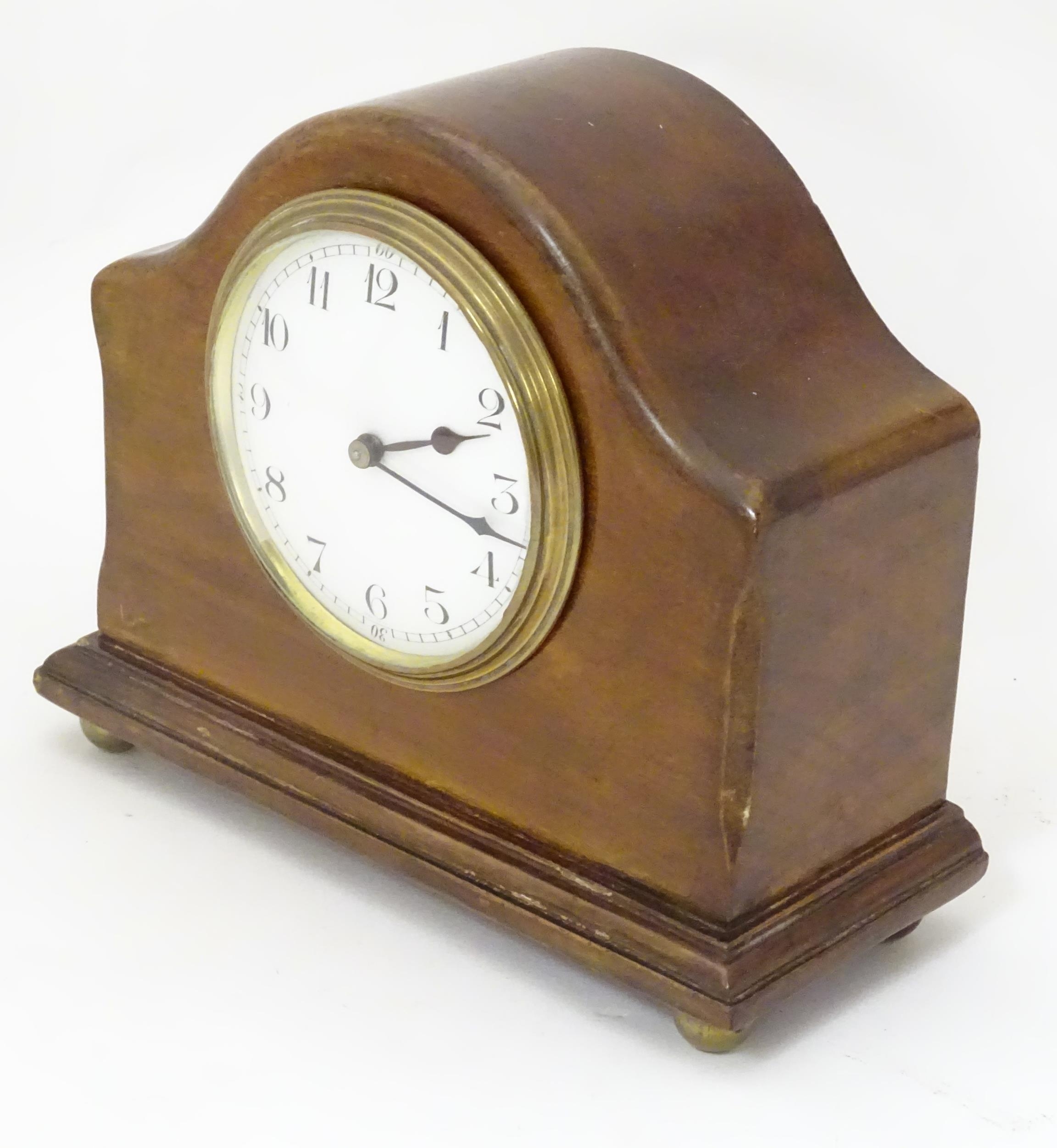 A 20thC mantel clock with French movement. 7 1/2" wide Please Note - we do not make reference to the - Image 3 of 10