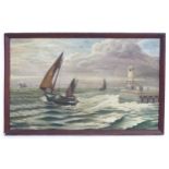 Early 20th century, Oil on canvas, Marine School, A seascape with sailing / fishing boats and