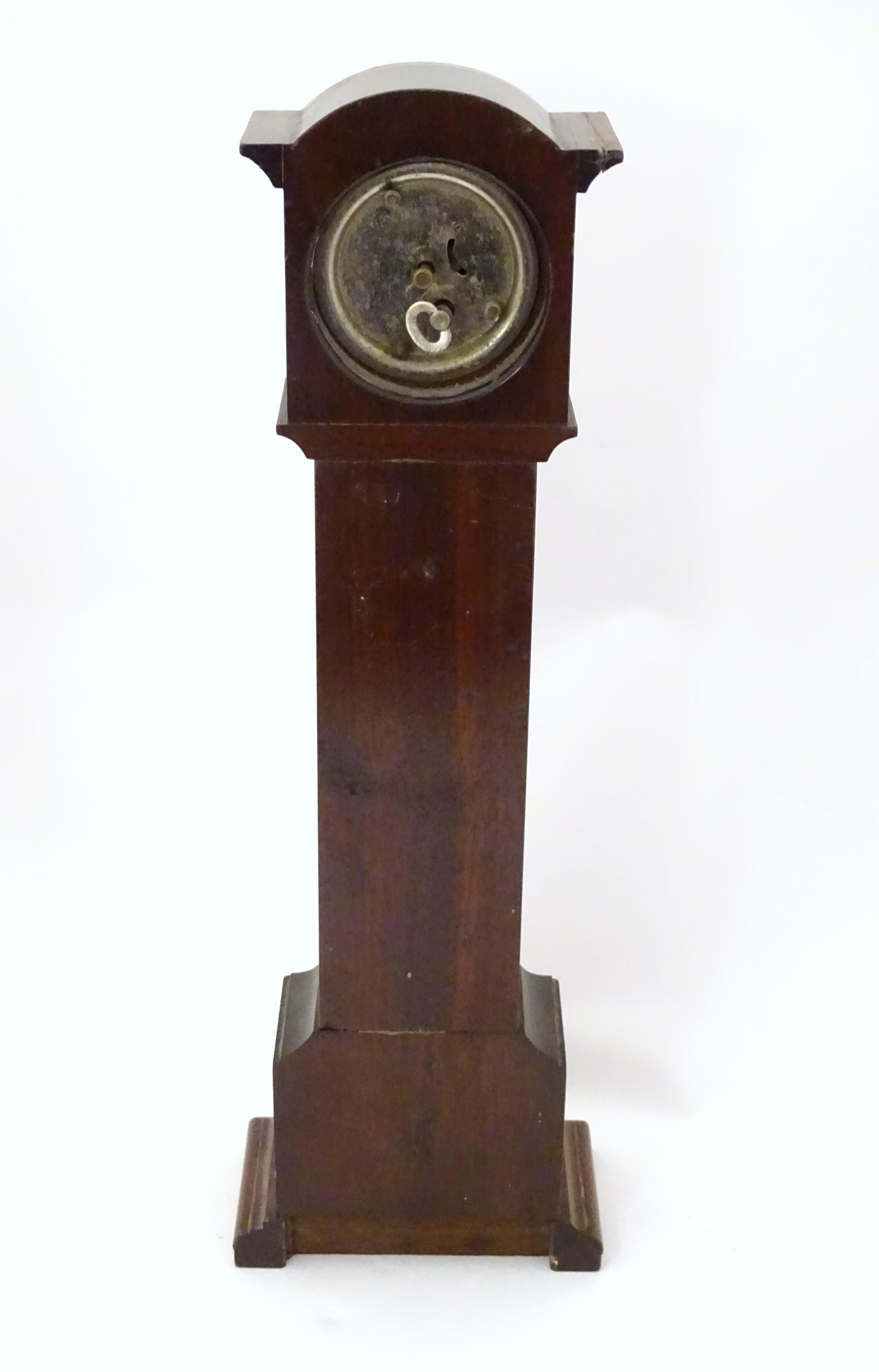 A mantle clock formed as a miniature long case / grandfather clock. Approx. 16 1/2" high Please Note - Image 5 of 8