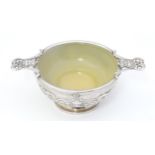 A French silver quaich / taste de vin with soapstone style lining. Approx. 5 3/4" wide overall