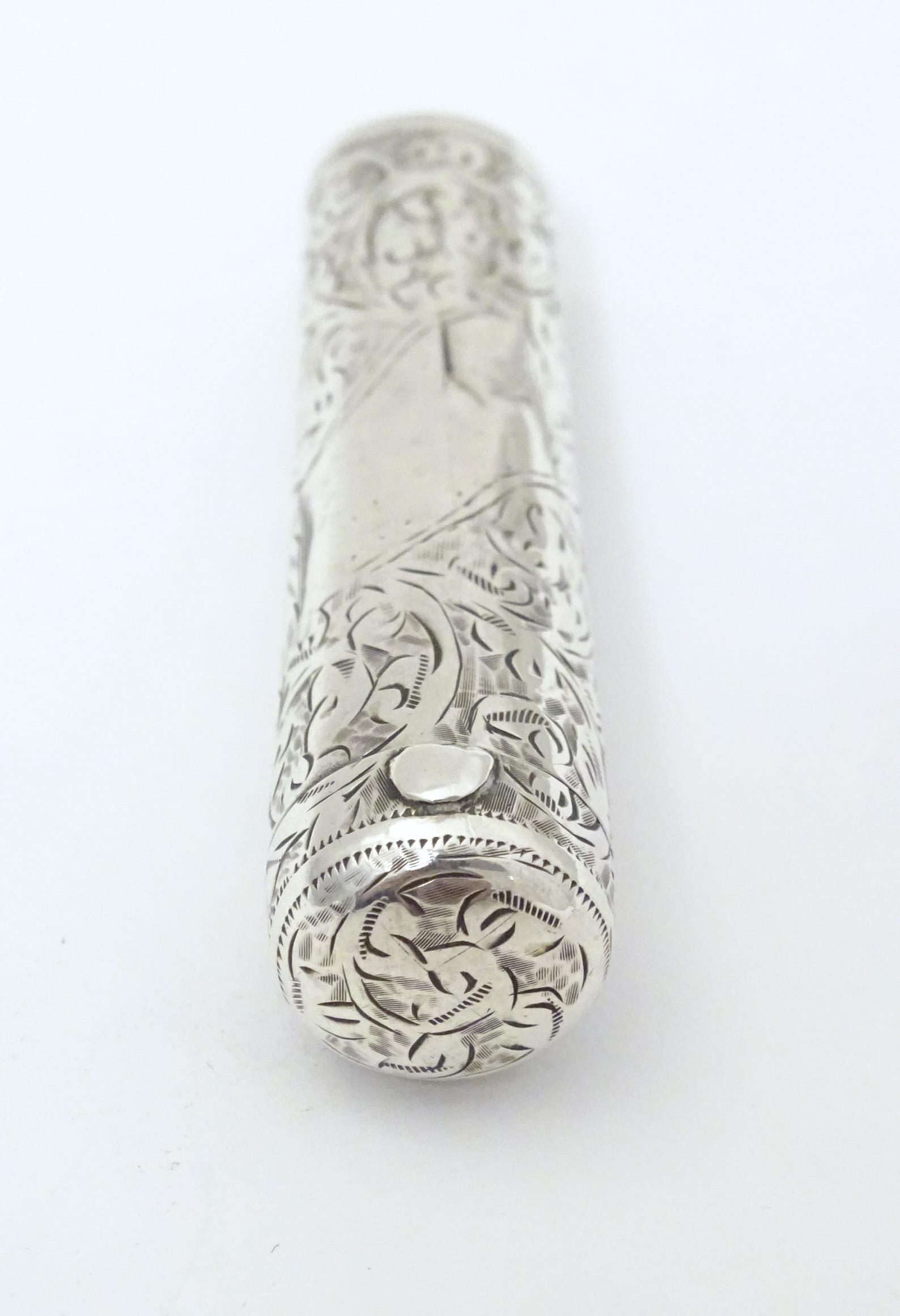 A silver cheroot mouthpiece case with engraved decoration, hallmarked Birmingham 1904, maker M. - Image 4 of 6