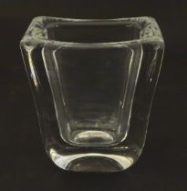Daum glass: a clear glass vase of slight tapering rectangular form signed ' Daum France''. Approx 4"