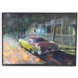 Caio Locke (b. 1980), Acrylic on canvas, A Cuban street scene with a Chevrolet classic car, and