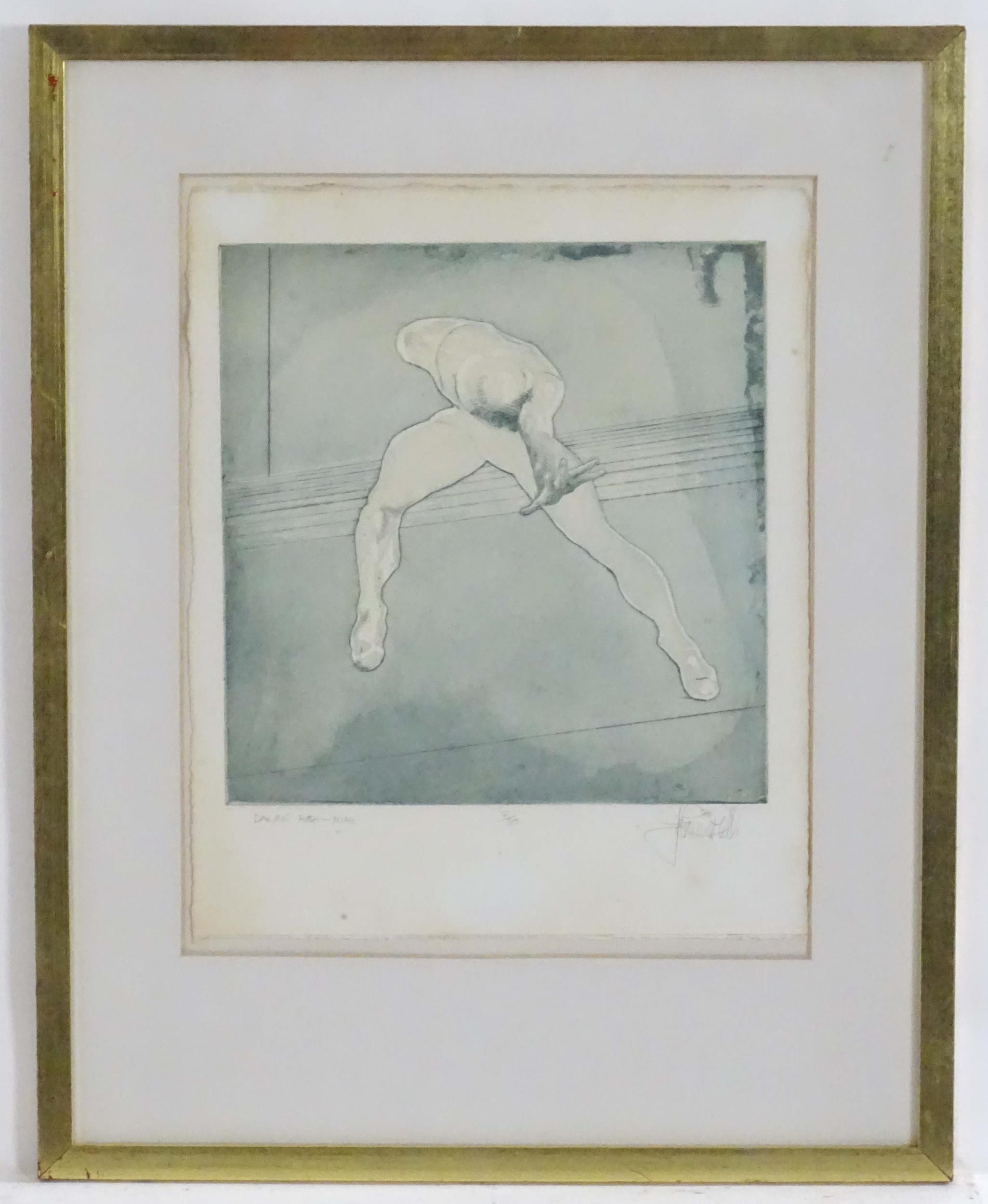 John William Mills (b. 1933), Limited edition etching, Dance Push - Mime. Signed, titled, dated (