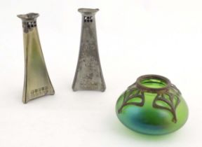 A matched pair of early 20thC Secessionist style vases of tapered form, designed by Peter Behrens,
