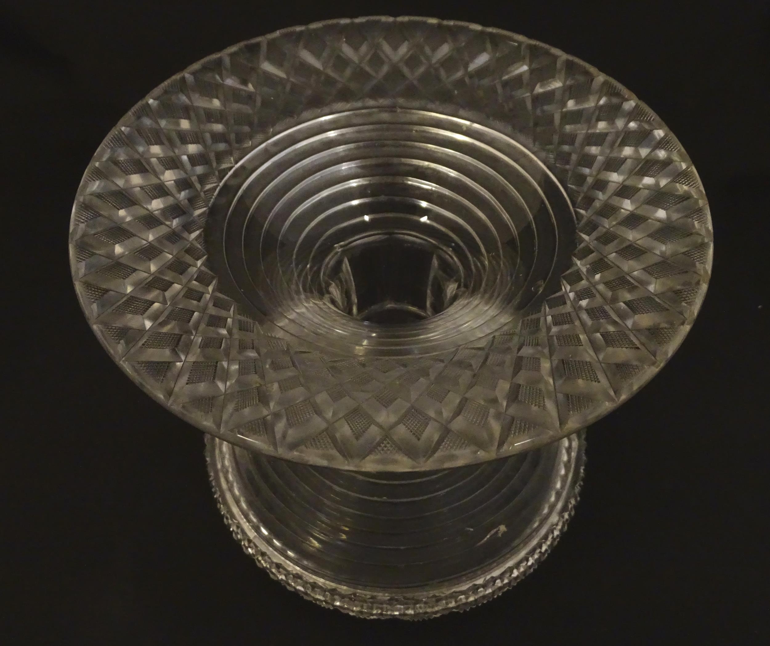 A 19thC cut glass pineapple stand with wide flared foot cut with a hobnail band rising to a - Image 6 of 6
