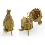 A 19thC gilt metal novelty sewing / needlework necessaire / etui modelled as beehive / skep with a