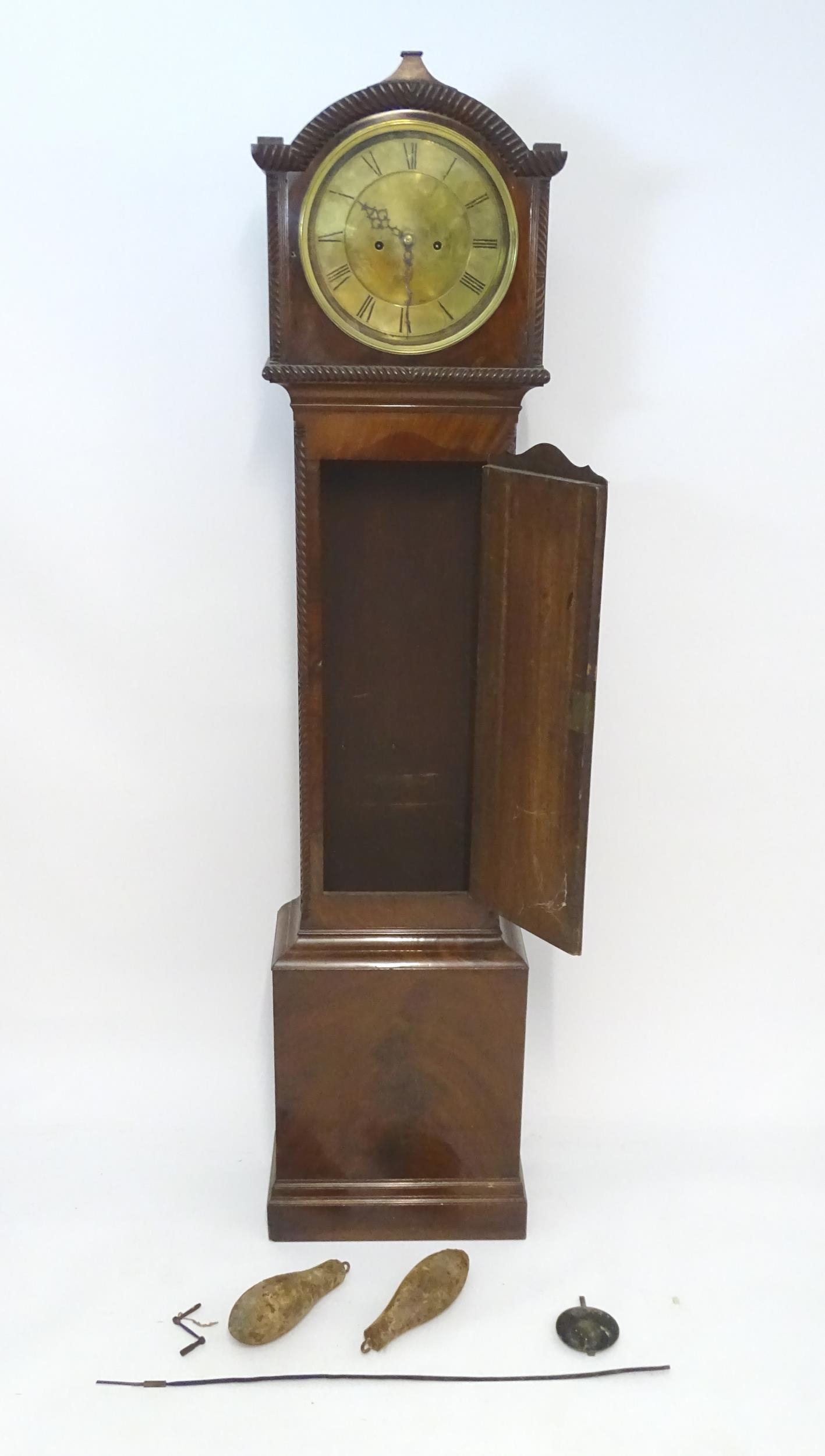 A 19thC mahogany longcase clock, the 8-day movement with circular silvered brass dial. Approx. 79" - Image 9 of 13