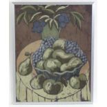 Mary Patten (1935-1995), Batik on fabric, A still life study of fruit in a bowl, with pears,