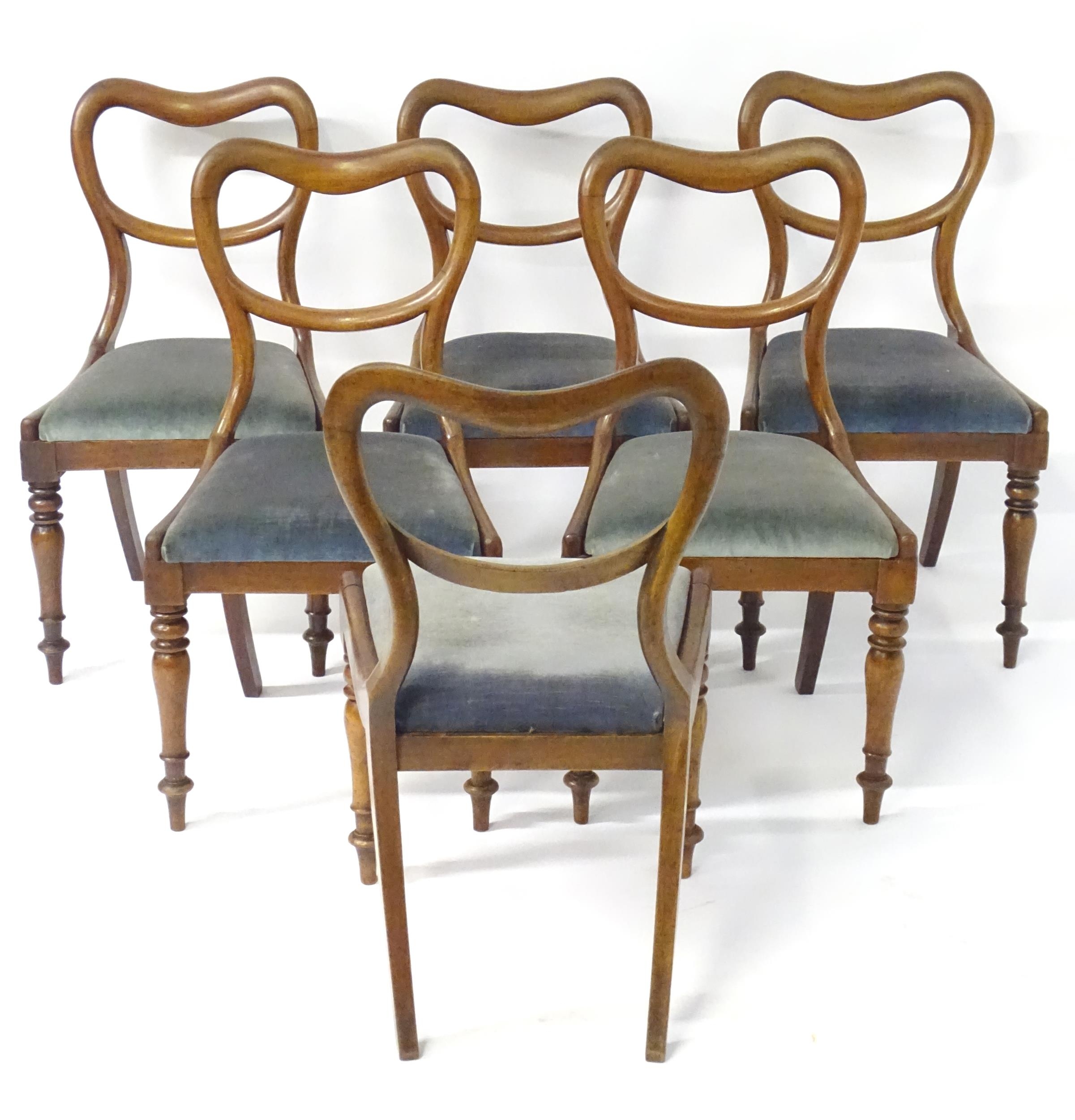 A set of six mahogany balloon back dining chairs with drop in seats above turned tapering front legs - Bild 2 aus 4