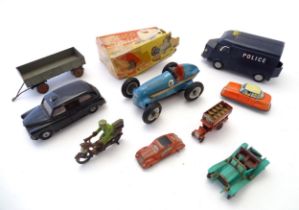 Toys: A quantity of assorted toys to include two Continental tinplate cars, a Schuco Studio 1050