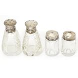 Assorted cut glass and silver cruet bottles , two with mother of pearl detail to tops Hallmarked