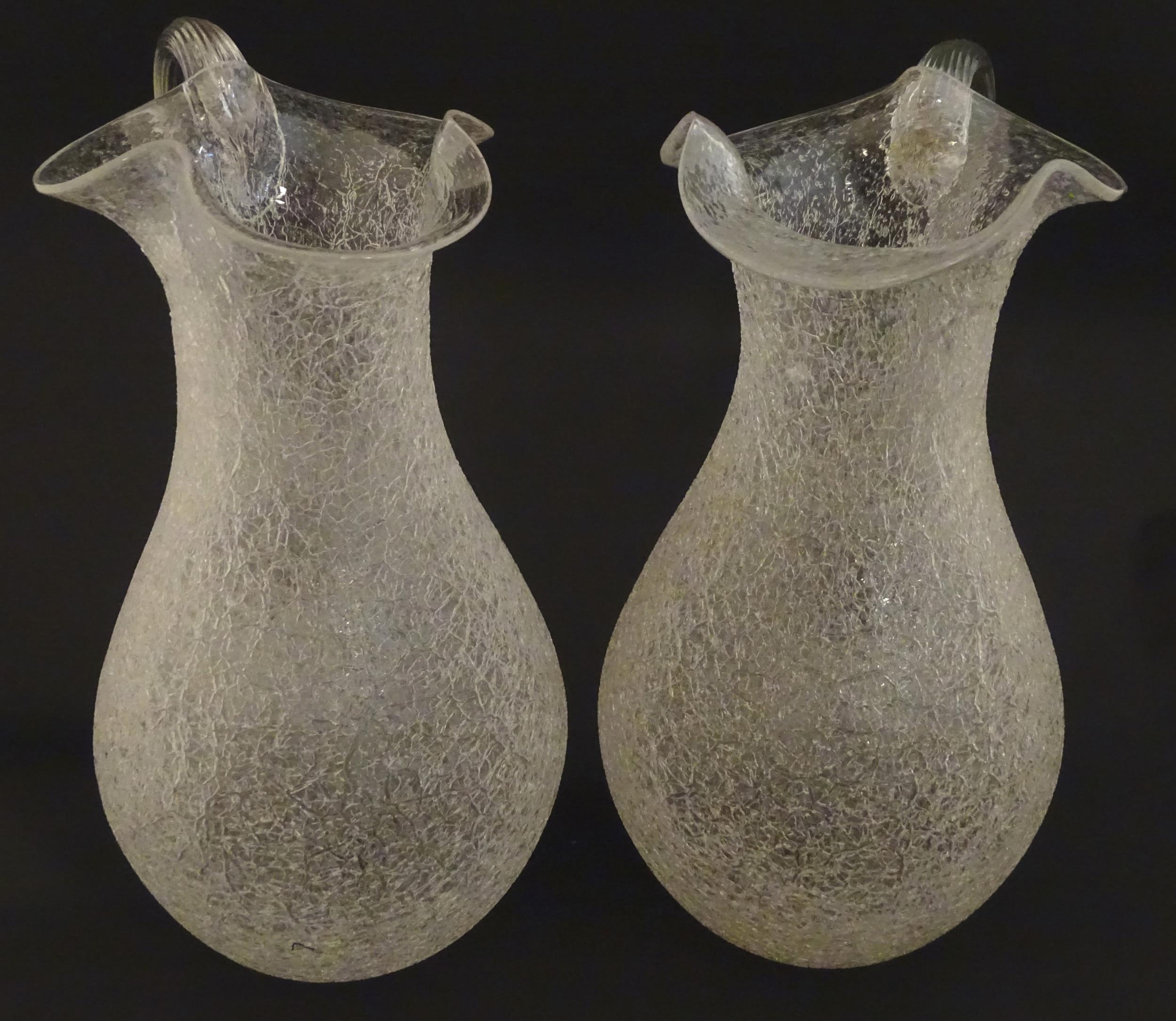 A pair of late 19thc / early 20thC lemonade / Kalte Ente jugs. The crackle glass jugs with loop - Image 3 of 8