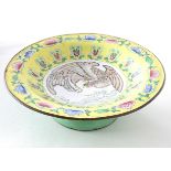 A Chinese / Cantonese famille jeune pedestal dish / tazza with enamel detail, decorated with a