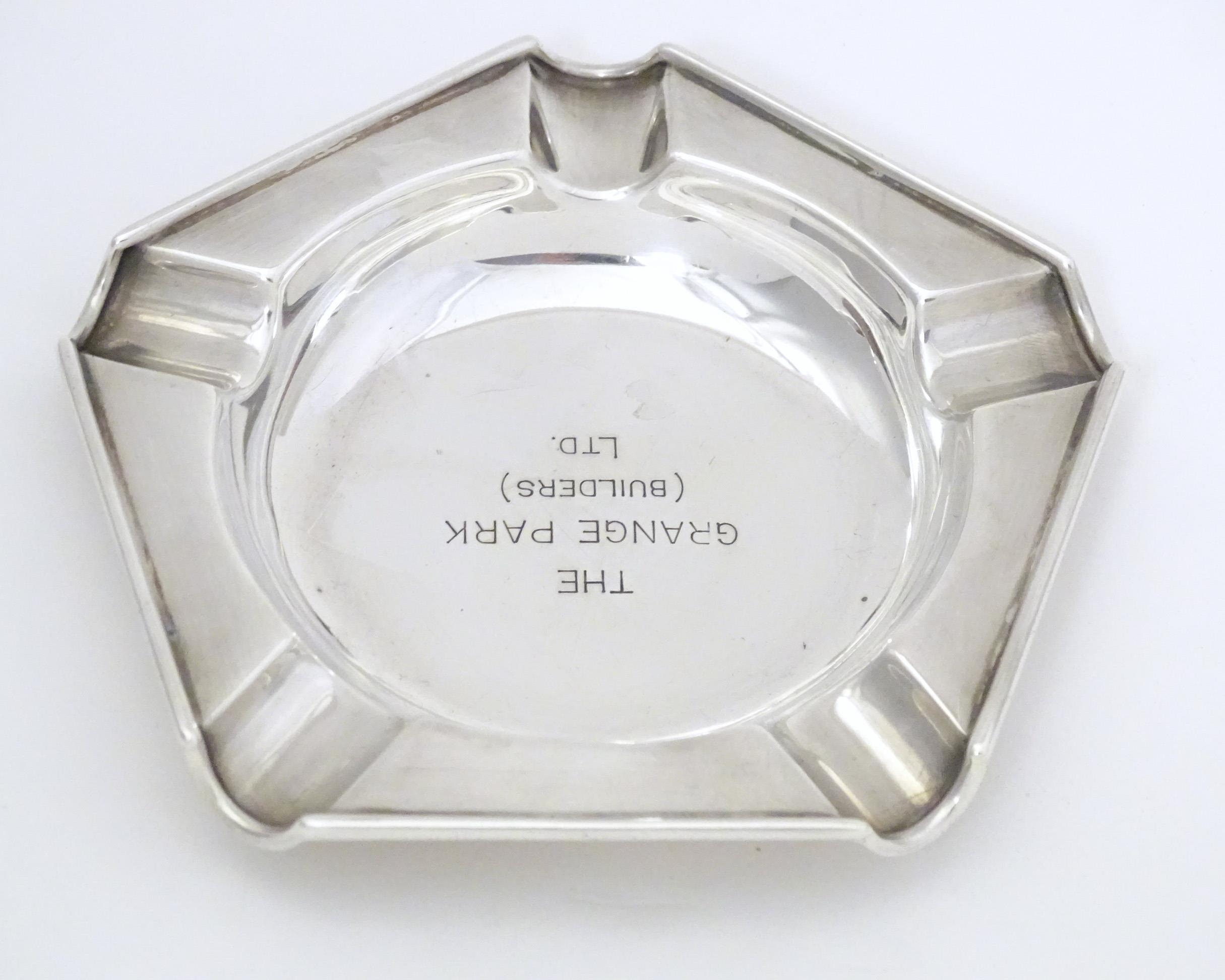 An Art Deco silver ashtray engraved to centre The Grange Park (Builders Ltd.) hallmarked London - Image 3 of 5