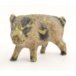 A cold painted bronze model of a pig / boar. Approx. 1" long Please Note - we do not make