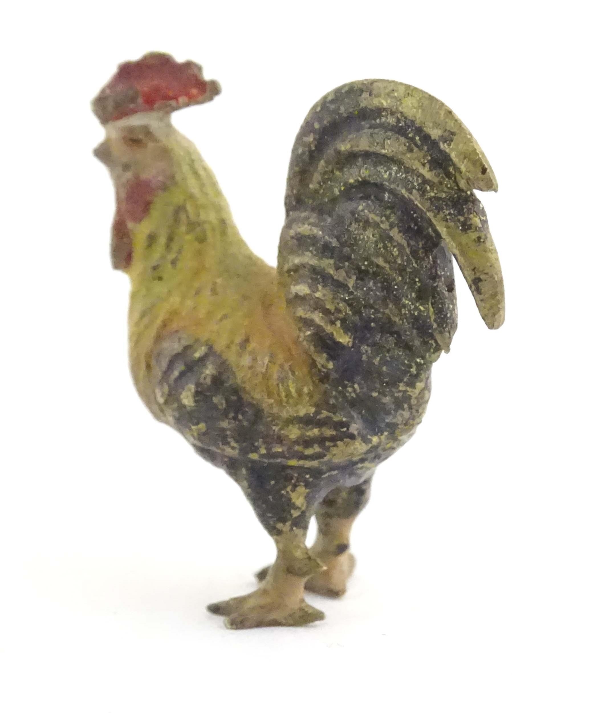 A cold painted bronze model of a cockerel / rooster. Approx. 1" high Please Note - we do not make - Image 6 of 8