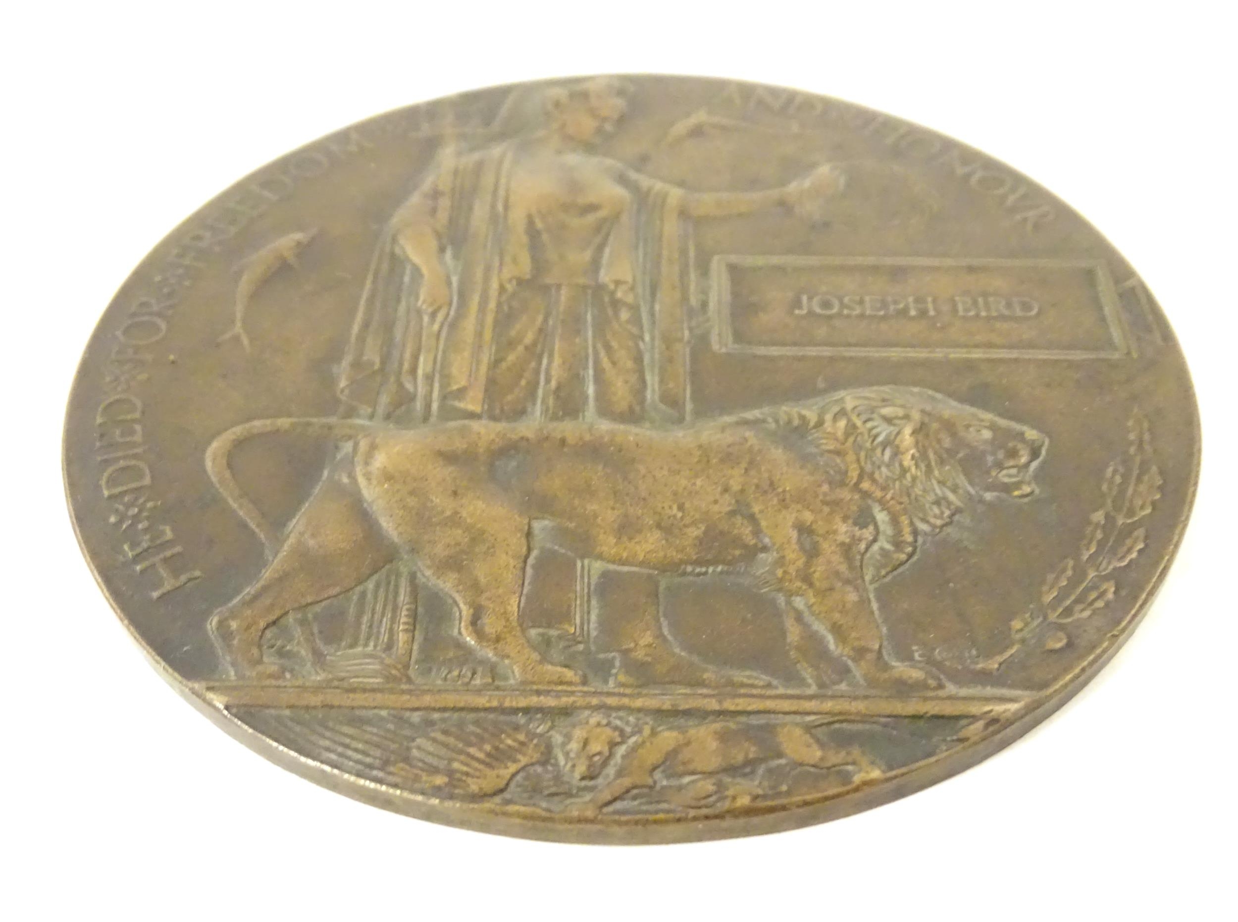 Militaria, WW1 / WWI / World War 1 / First World War : a bronze death plaque depicting Britannia and - Image 3 of 7