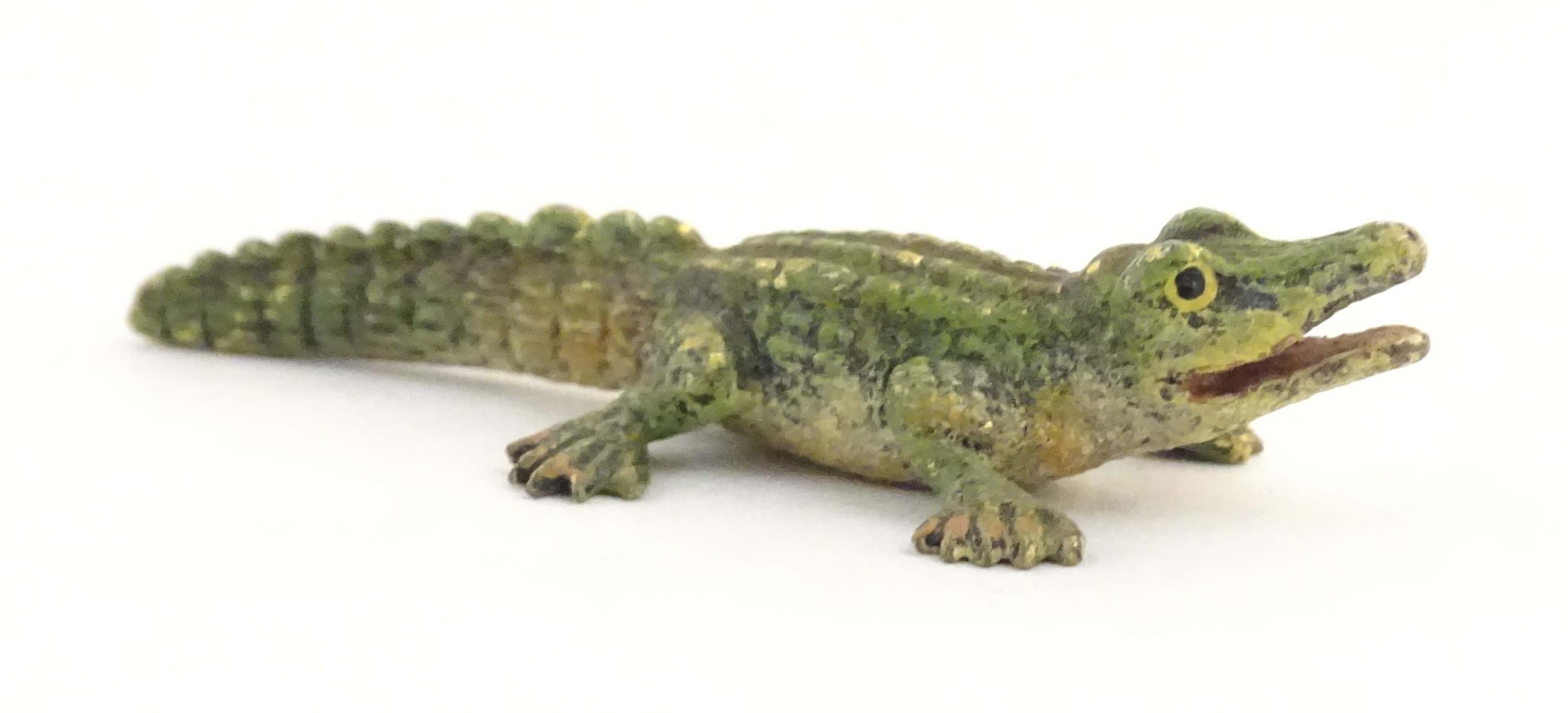 A cold painted bronze model of a crocodile / alligator. Approx. 2" long Please Note - we do not make - Image 4 of 9