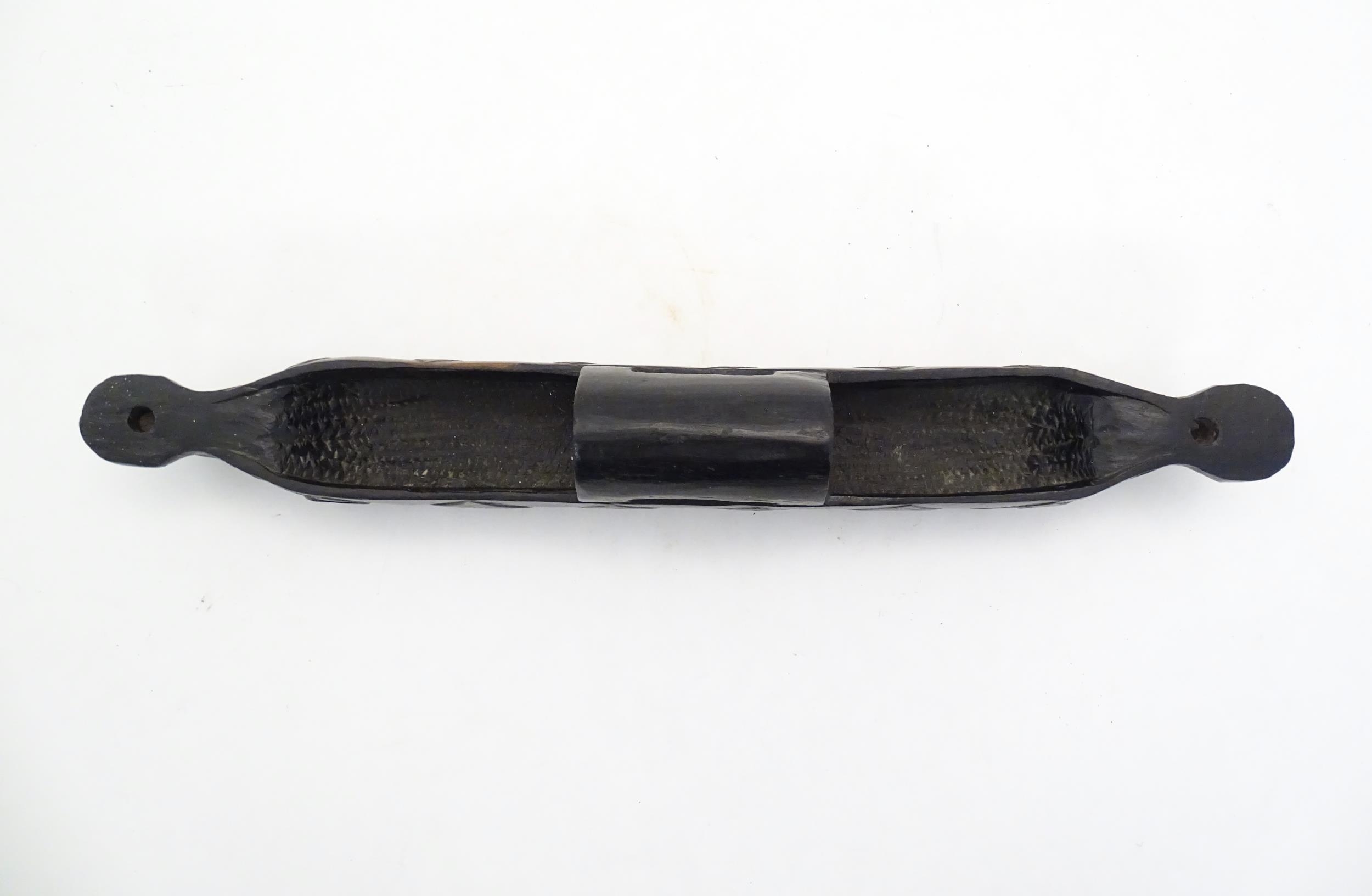 Ethnographic / Native / Tribal: A tribal carved hardwood model of a boat / canoe. Approx. 16" long - Image 5 of 6