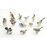 A quantity of assorted Continental models of birds to include kingfisher, blue titmouse,