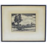 Tom Robins, Early 20th century, Woodcut, A river landscape with a windmill. Signed and dated 1921 in