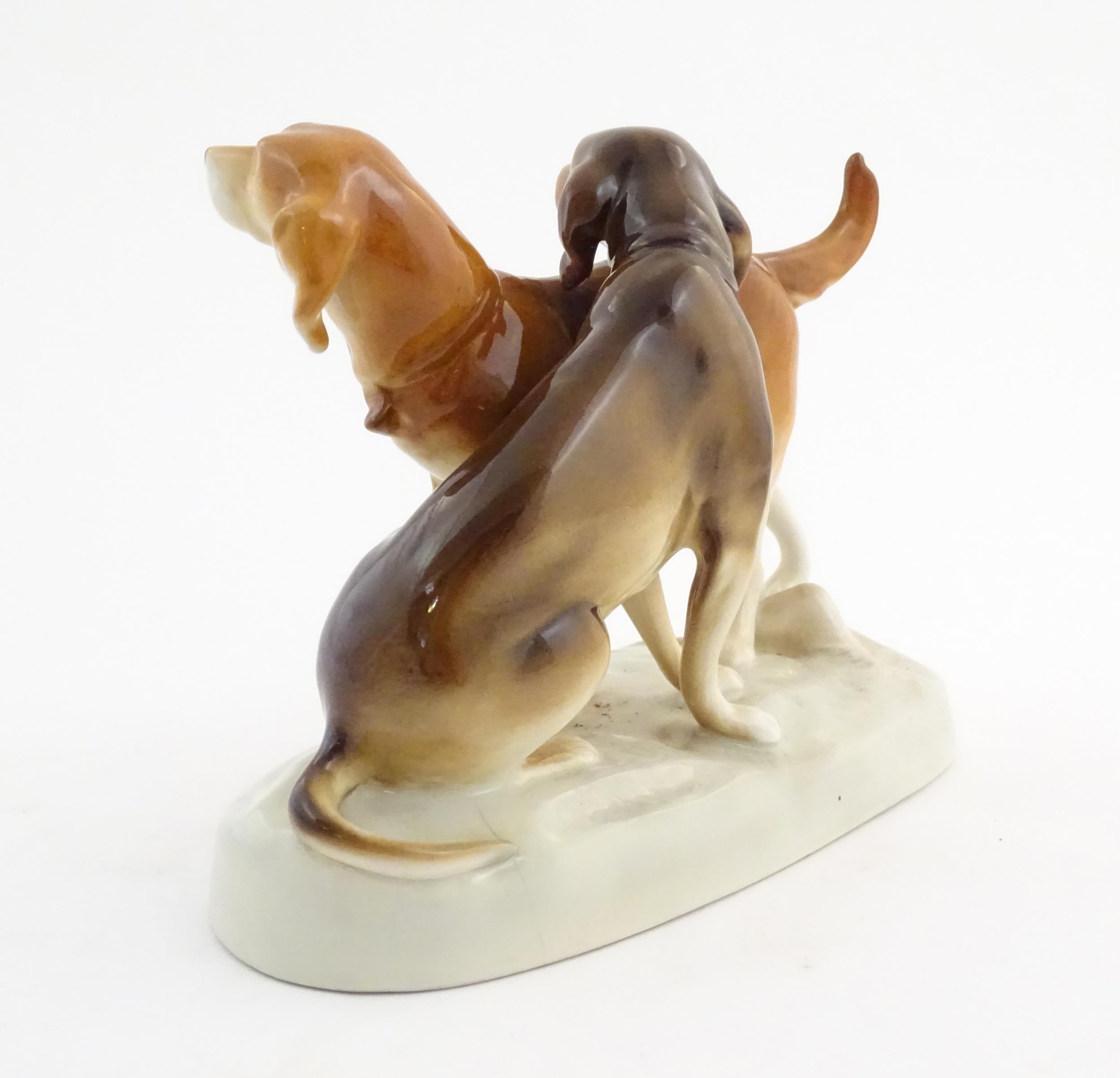A 20thC Royal Dux model of two dogs. Marked under. Approx. 7 3/4" high x 11" wide (2) Please - Bild 4 aus 9
