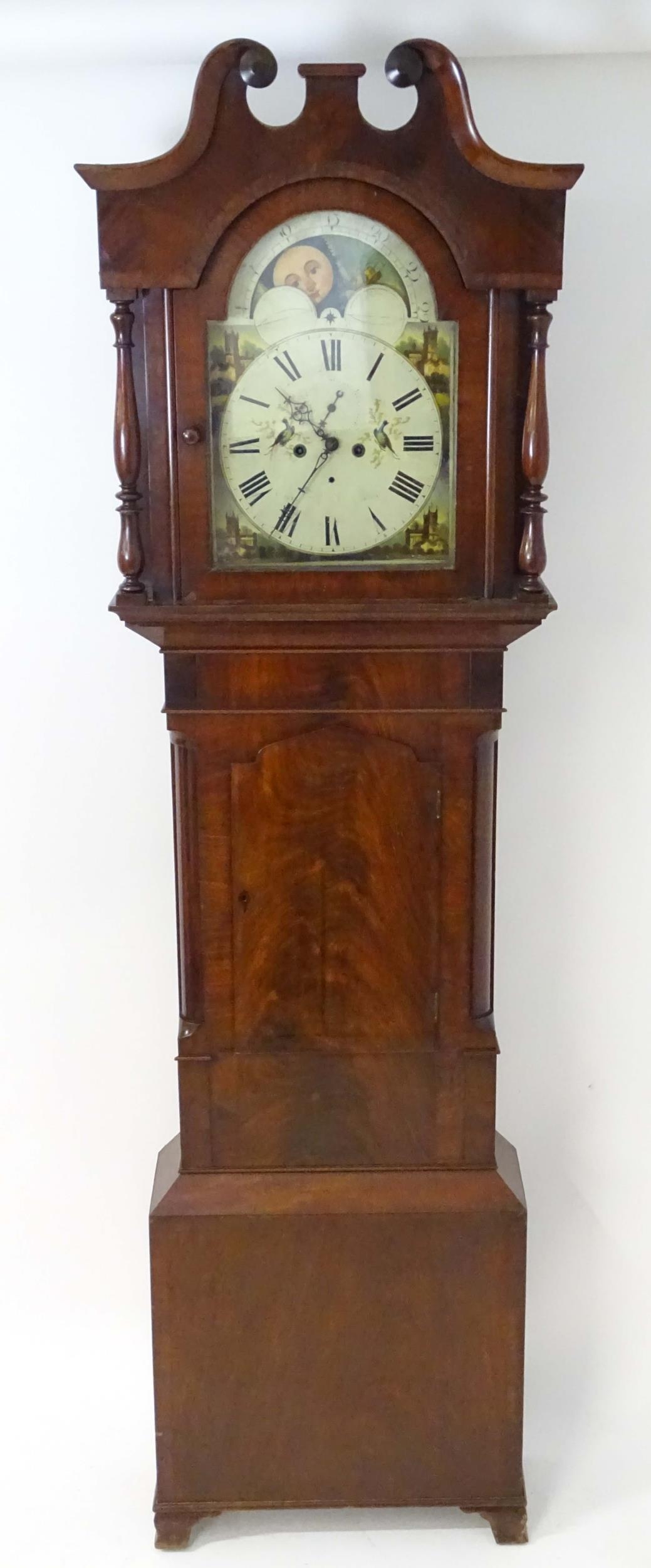 George Esplin Wigan (Lancaster) : A 19thC mahogany 8 day long case clock, the painted dial signed