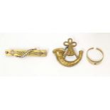 Three items to include a 9ct gold bar brooch set with seed pearl detail, etc. (3) Please Note - we
