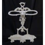 A late 19th / early 20thC cast iron white painted stick / umbrella stand with fruiting vine