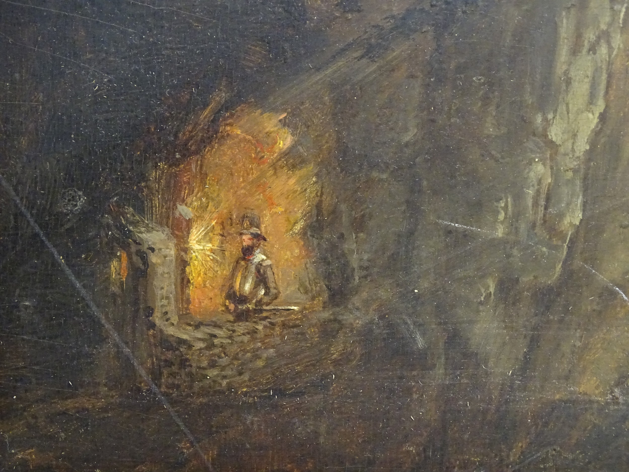 Gerard Jan de Boer (1877-1946), Oil on panel, Cliffs at sunrise with a military figure in a cave - Image 4 of 7