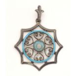 Scandinavian silver : A silver pendant with enamel decoration. marked 935 Silver. Approx 1" wide
