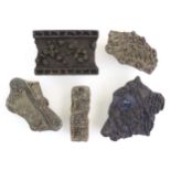 Five assorted carved wooden printing blocks with floral and foliate decoration. Largest approx. 7
