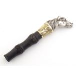 A French silver walking cane / stick handle formed as a horse, with silver gilt collar, the stick