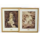 Mrs Edwards (nee Hedges), 19th century, Two sepia watercolours, Heads of Angels after Sir Joshua