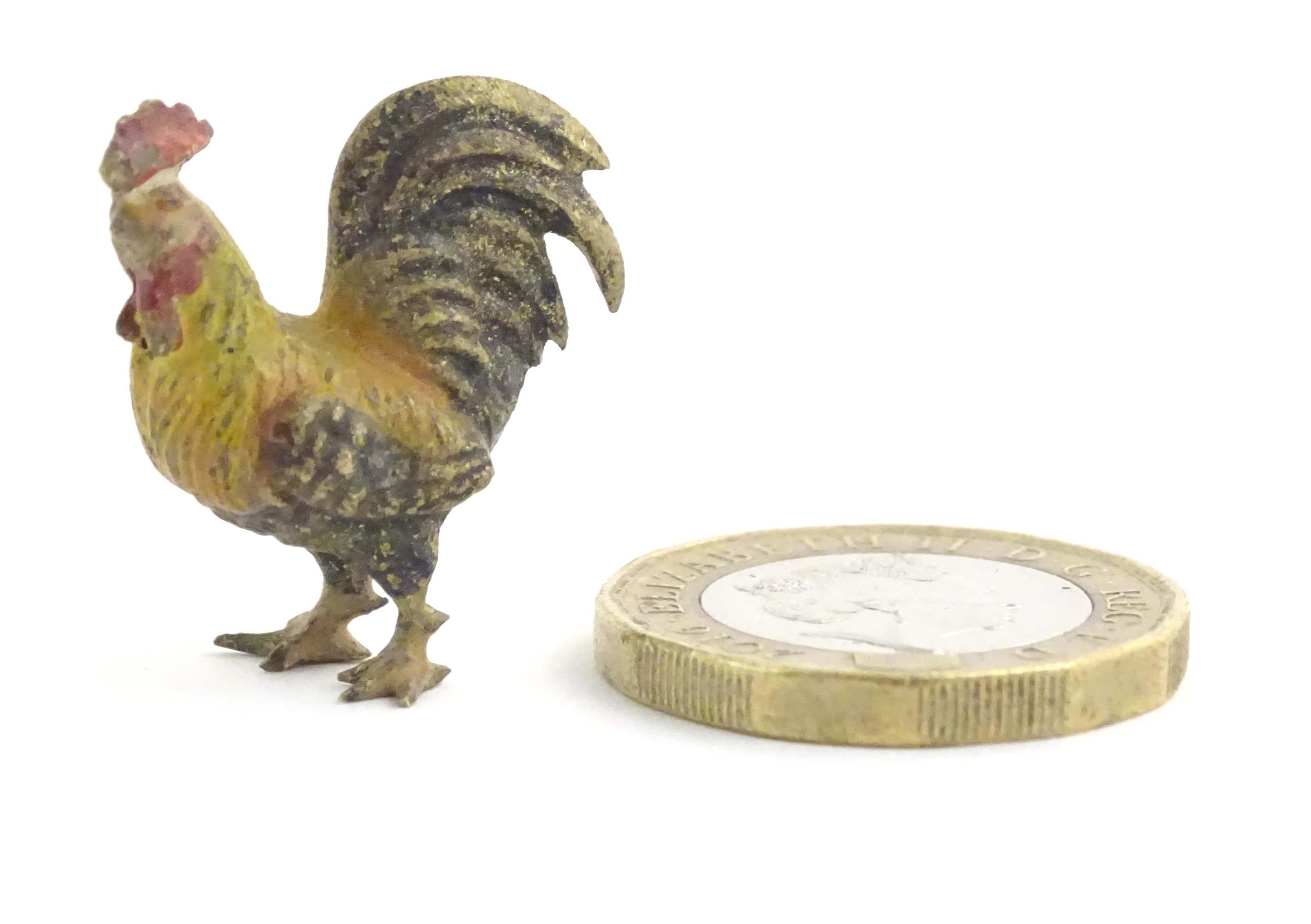 A cold painted bronze model of a cockerel / rooster. Approx. 1" high Please Note - we do not make - Image 3 of 8