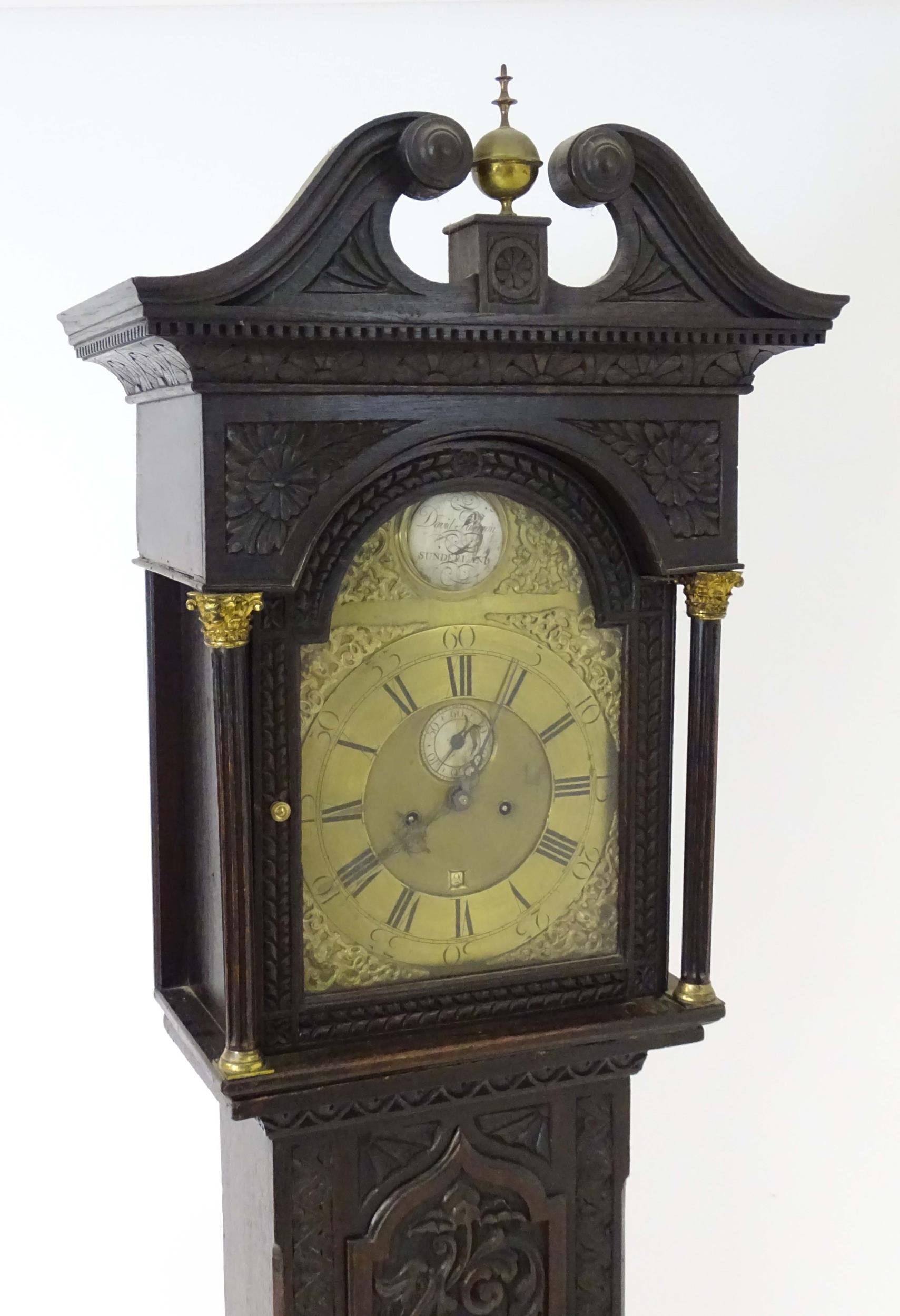 A late 18thC / early 19thC 8-day long case clock., the brass dial with subsidiary seconds dial and - Image 3 of 13