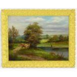 G. Willians, Early 20th century, Oil on canvas, A landscape scene with cattle grazing and a