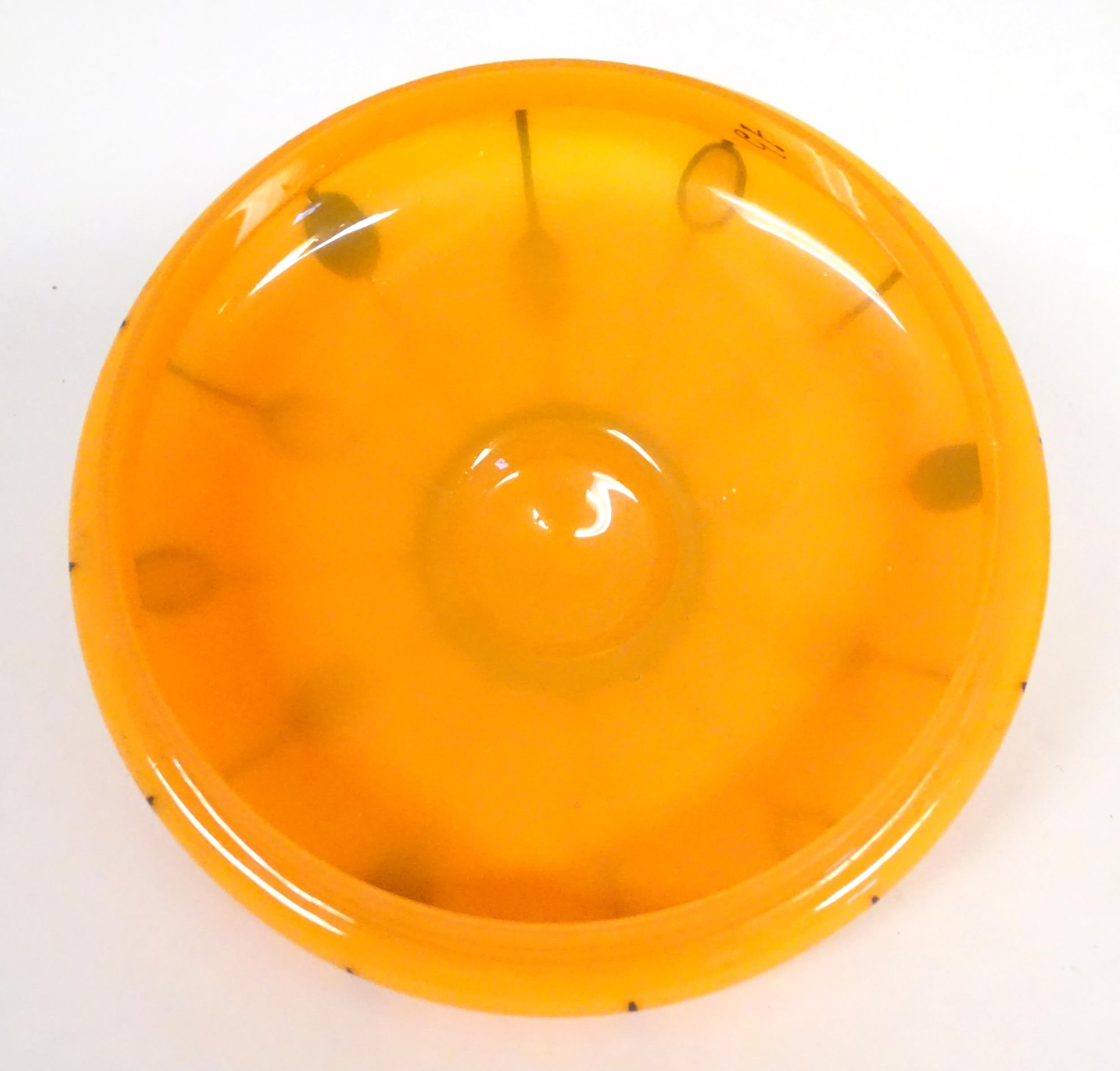 A Continental retro glass powder bowl with orange body and cover and painted detail, inspired by the - Image 13 of 14