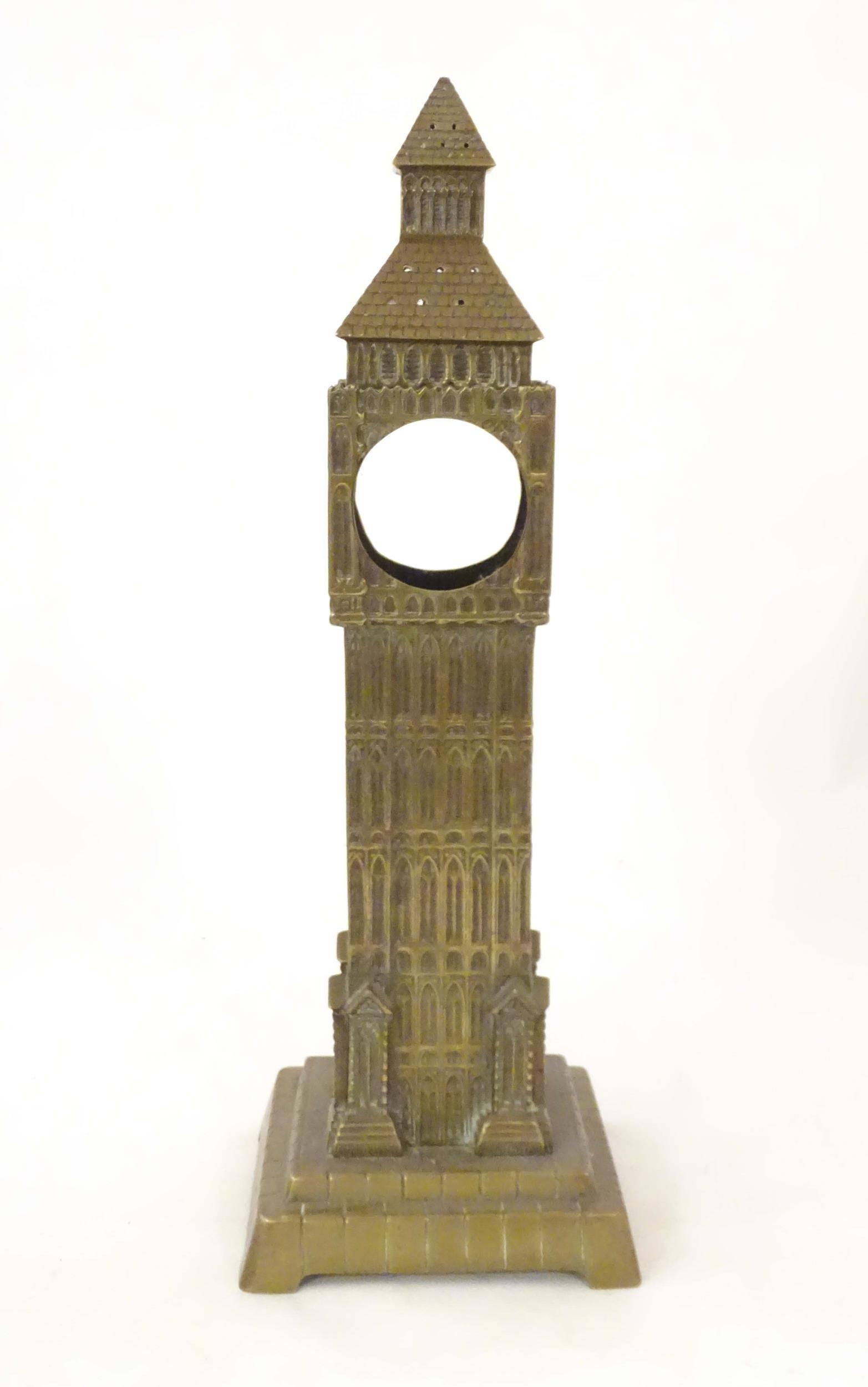 A cast brass clock case formed as Big Ben. Approx. 21 1/2" high Please Note - we do not make - Image 3 of 10