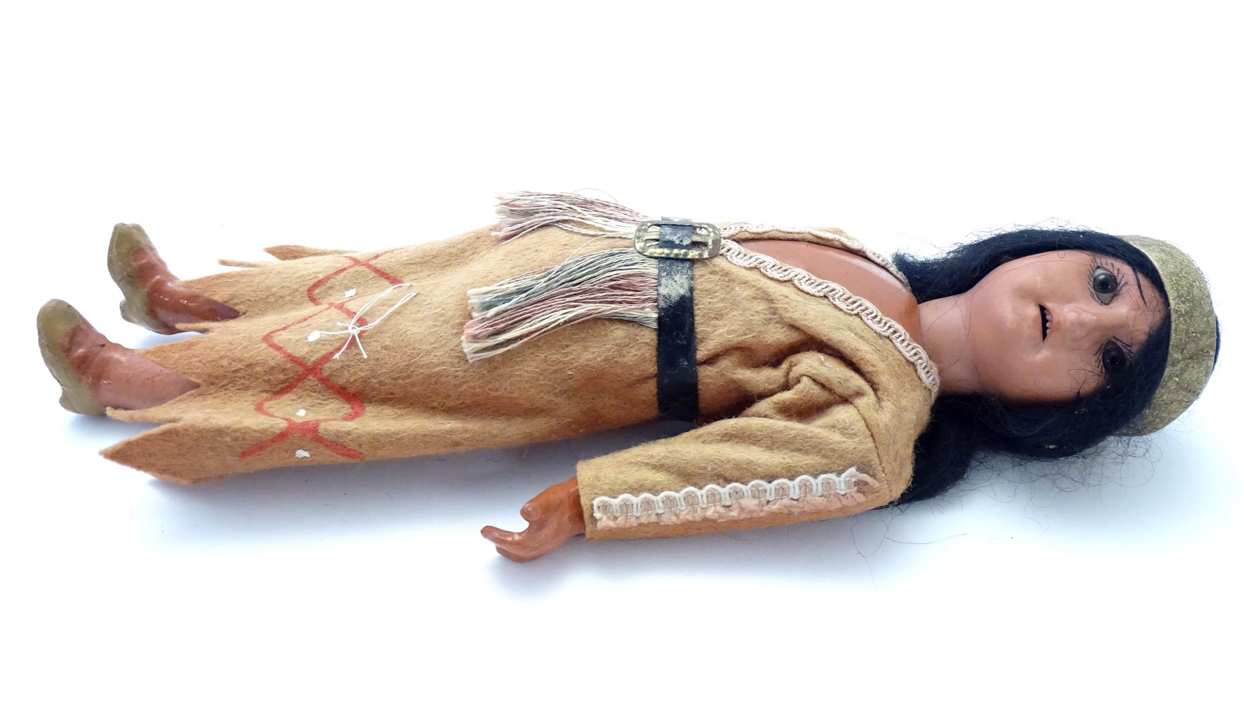 Toy: A 20thC Continental doll modelled as a Red Indian woman, possibly Pocahontas. With a bisque - Image 5 of 12