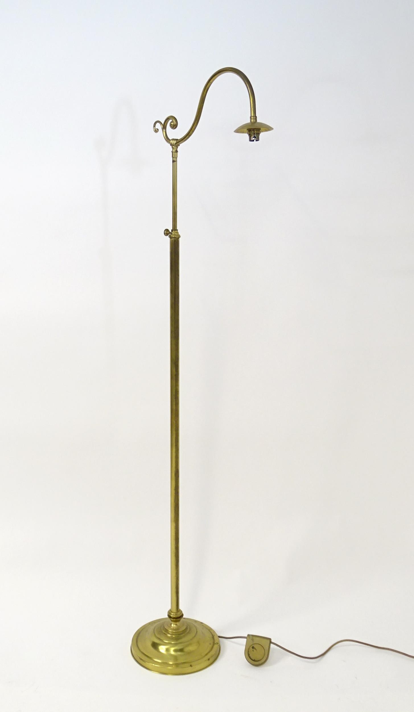 A 20thC brass standard lamp of adjustable height. Approx 75" high (fully extended) Please Note - - Image 3 of 8