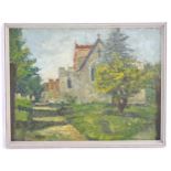Frederick Gore (1913-2009), Oil on board, All Saints', Writtle, Essex, A landscape study of an