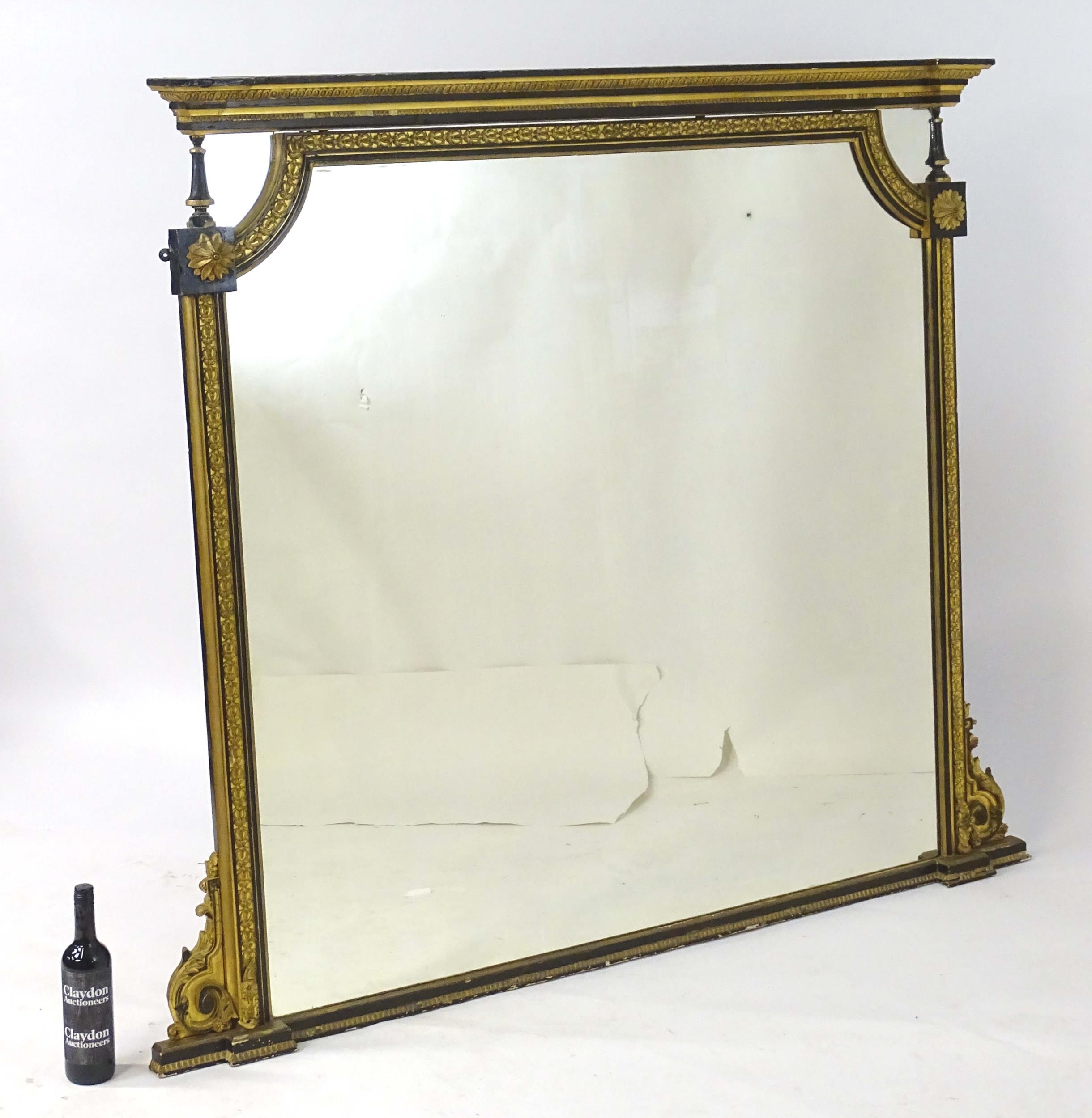 A Regency period over mantle mirror having a moulded cornice above gilt and gesso egg and dart - Image 4 of 20