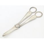 Silver grape shears / scissors hallmarked Sheffield 1906, maker Thomas Bradbury & Sons Ltd . 7 1/